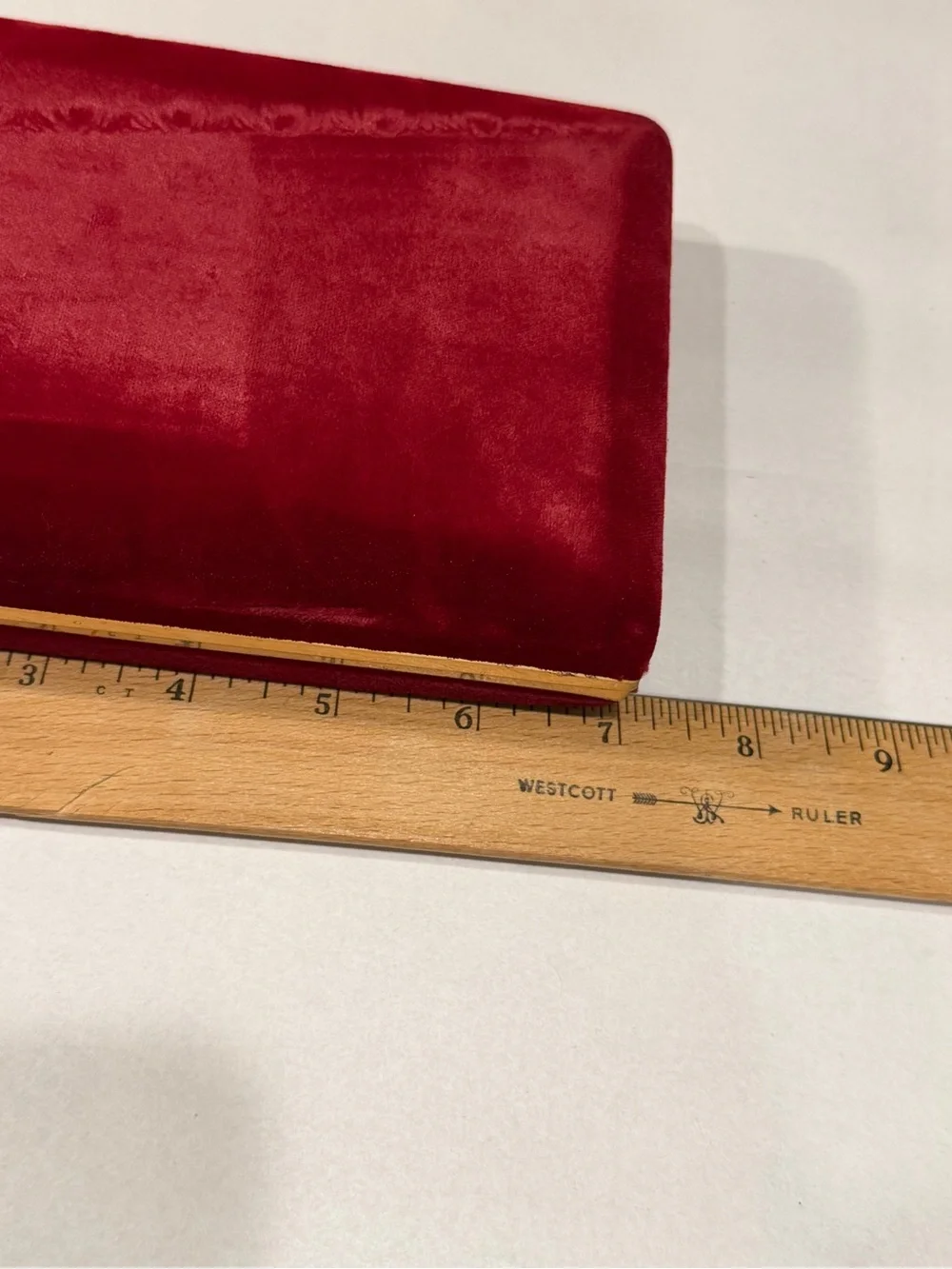 Vintage red  Velvet Jewelry Box Travel Case Mirror Square Dividers Gold Trim